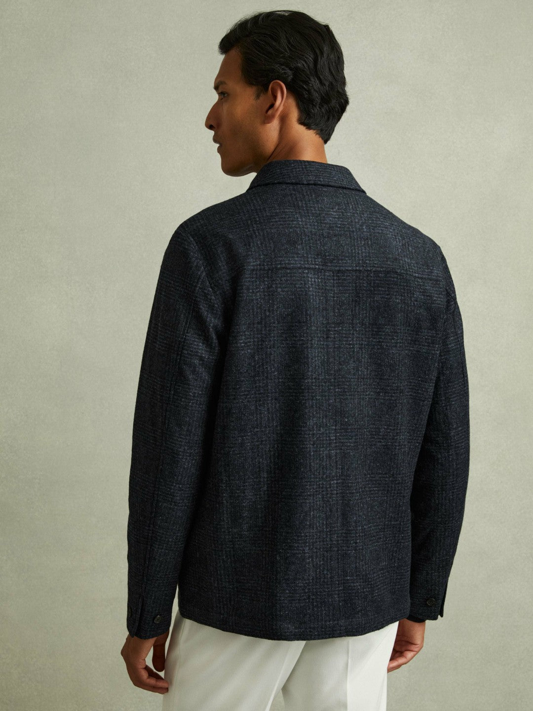 Reiss | Checked Button Through Worker Jacket in Navy Melange