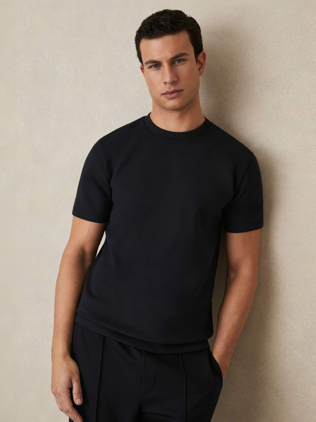 Reiss | Interlock Jersey Crew Neck T-Shirt in Navy Blue