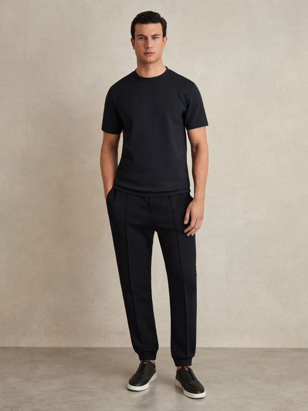Reiss | Interlock Jersey Crew Neck T-Shirt in Navy Blue