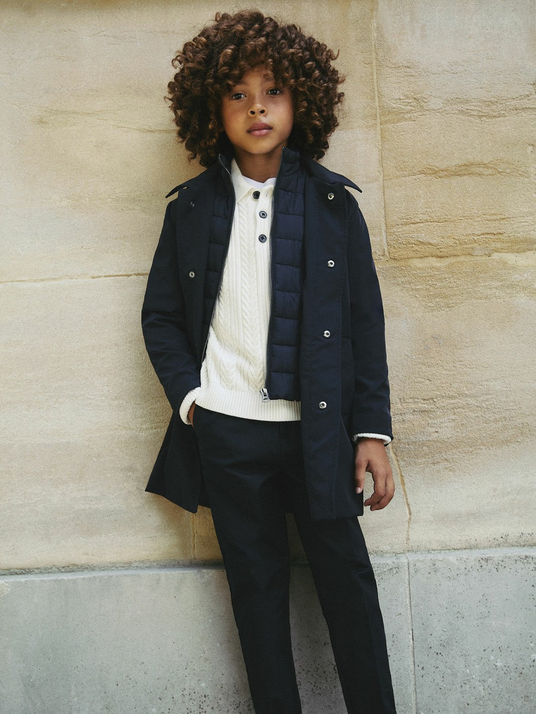 Reiss | 9-13 yrs Gabardine Coat with Removable Gilet in Navy