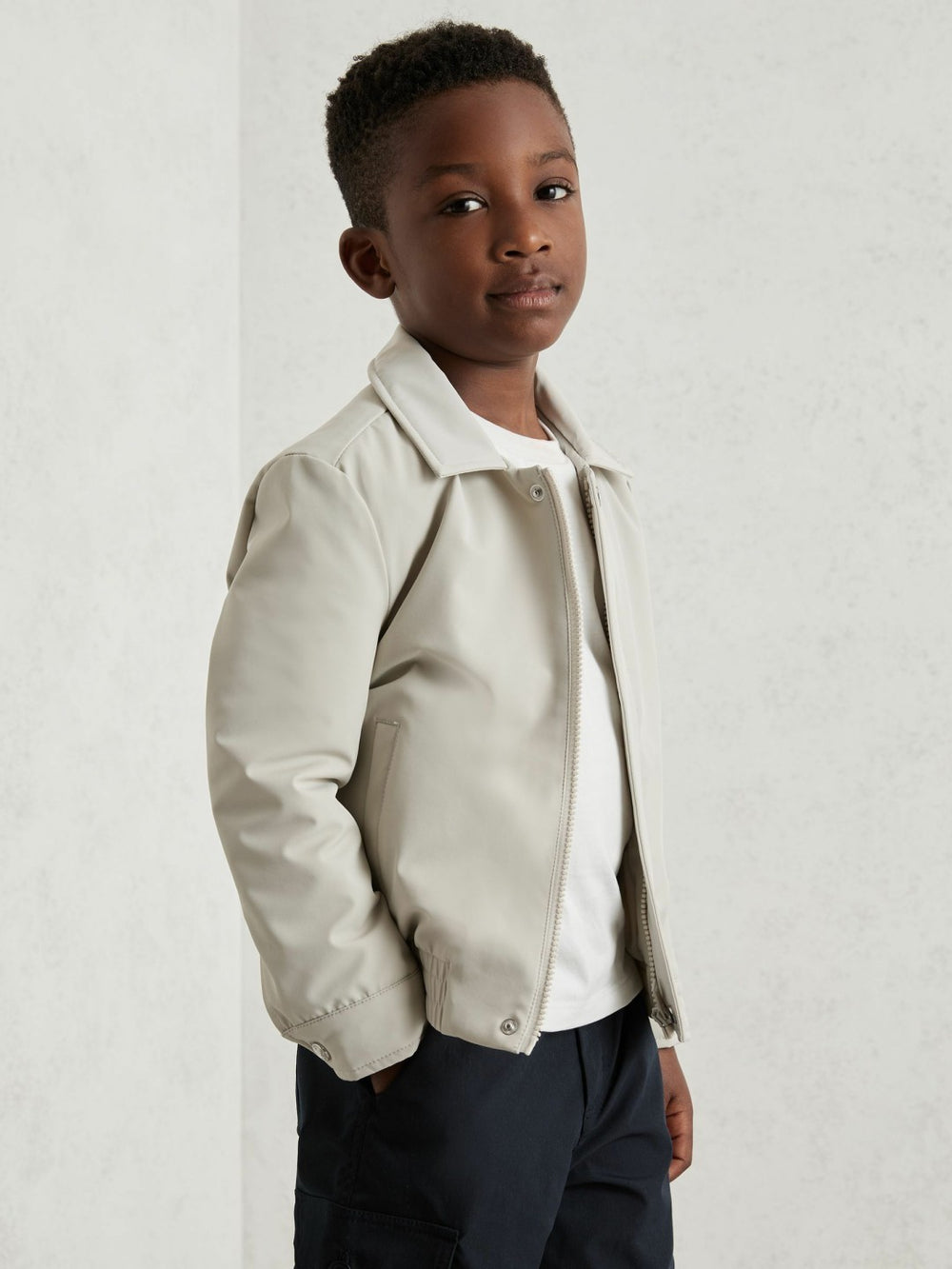 Reiss | Zip-Through Harrington Jacket in Stone