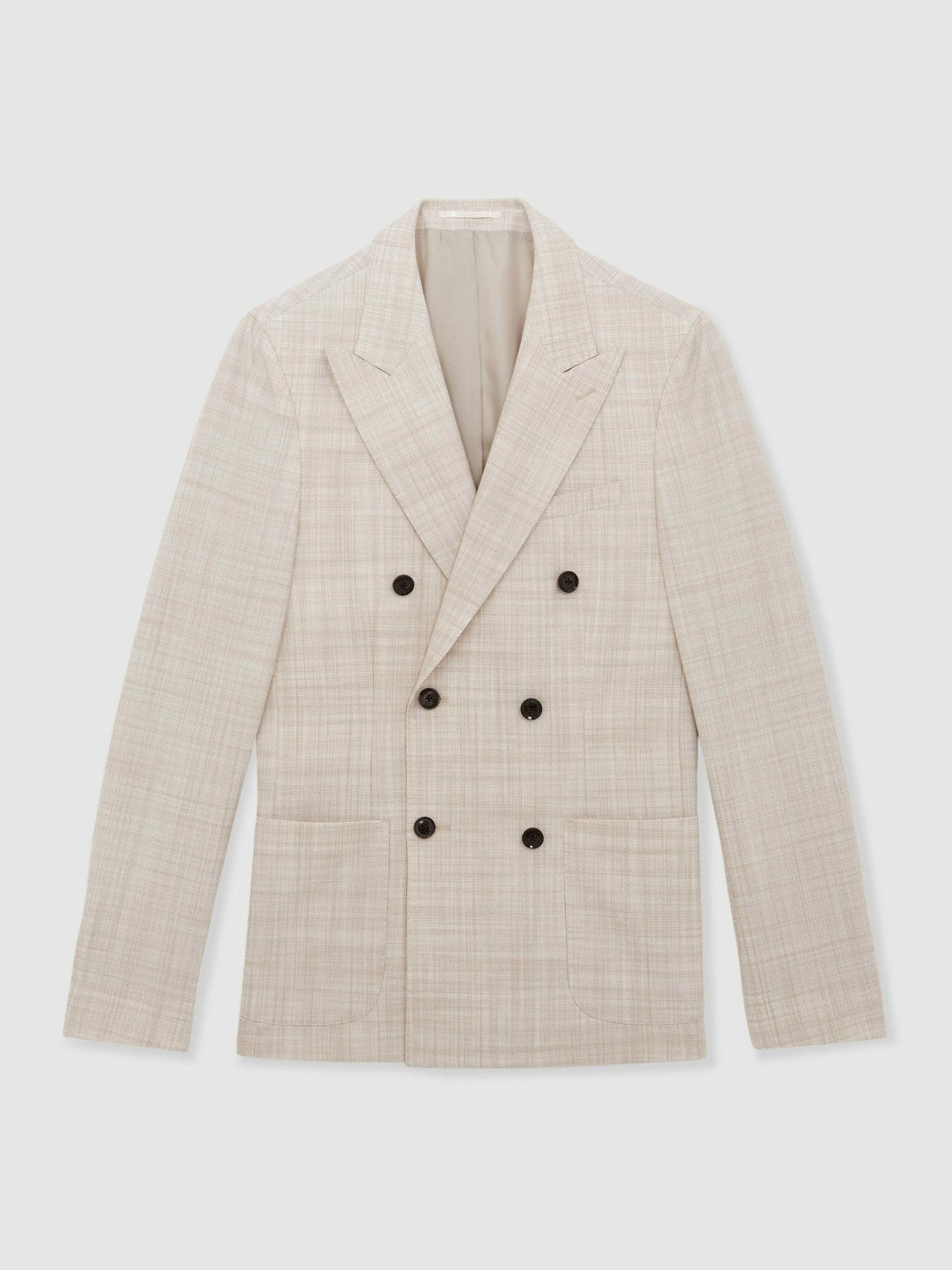 Reiss | Double-Breasted Check Suit Blazer Regular-Fit in Stone