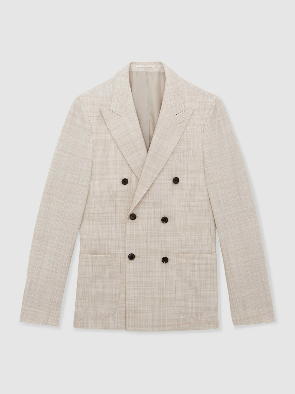 Reiss | Double-Breasted Check Suit Blazer Regular-Fit in Stone