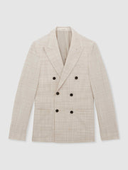 Reiss | Double-Breasted Check Suit Blazer Regular-Fit in Stone