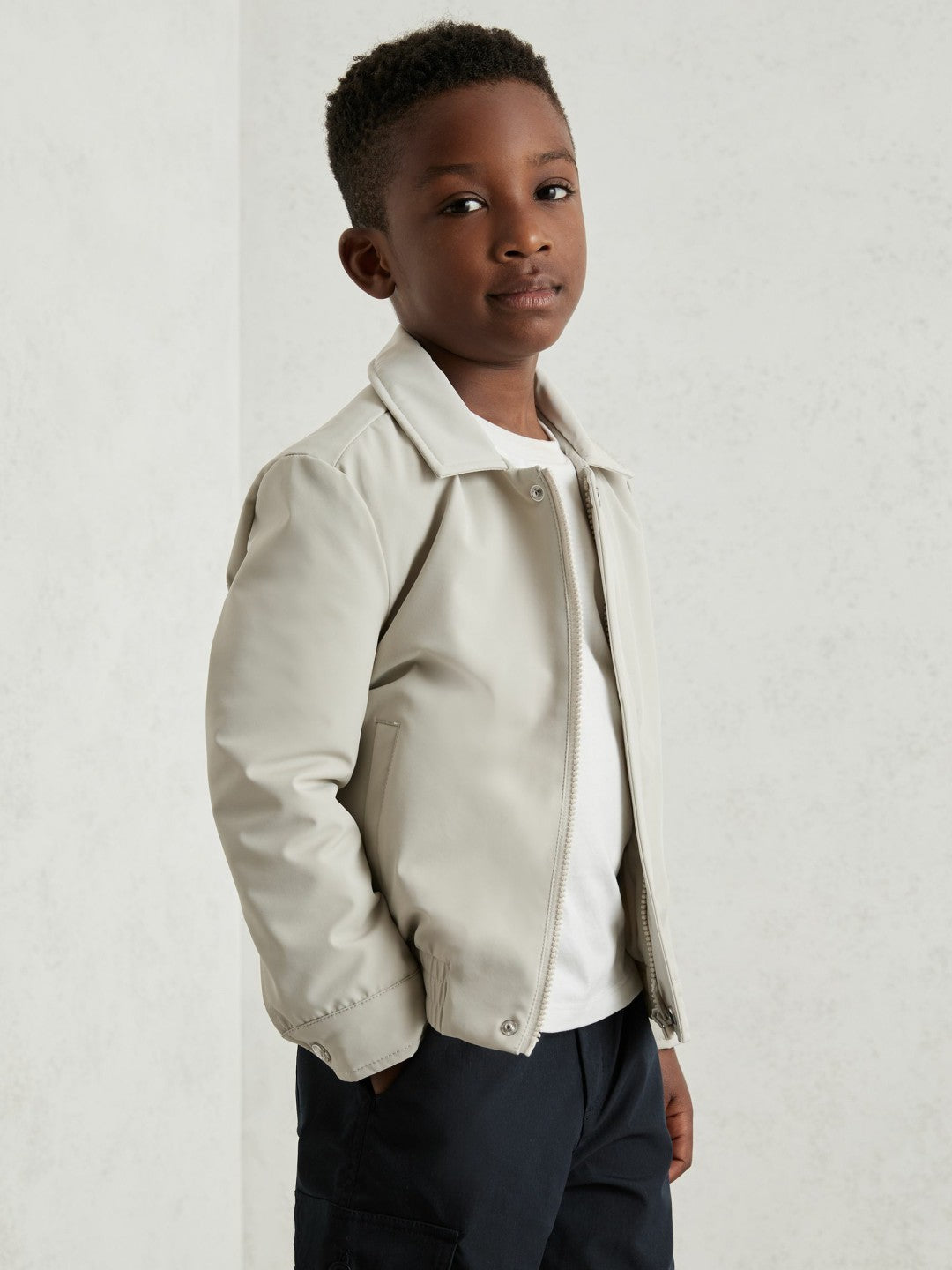 Reiss | 13-14 yrs Zip Through Harrington Jacket in Natural