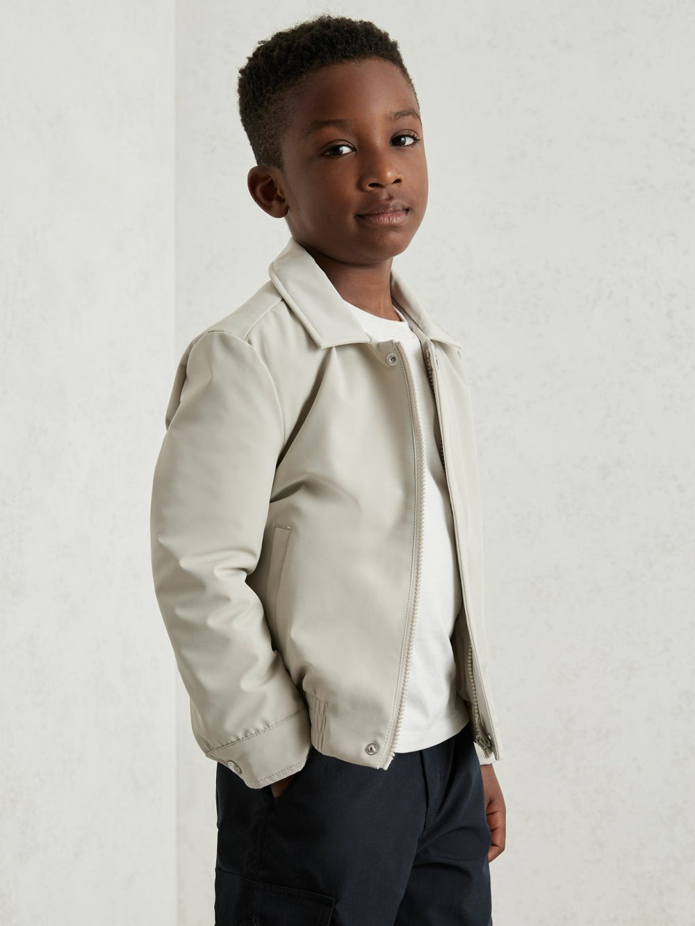 Reiss | 13-14 yrs Zip Through Harrington Jacket in Natural