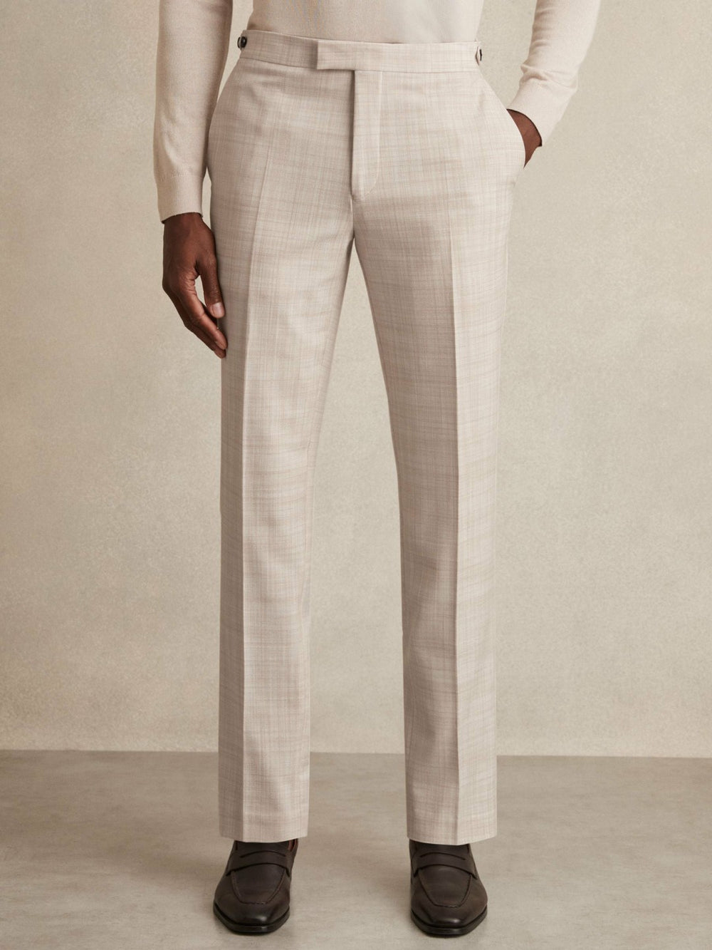 Reiss | Check Regular-Fit Suit Trousers in Stone