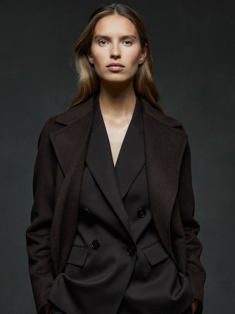 Reiss | Petite Wool Blend Double Breasted Blindseam Coat in Chocolate