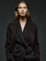Reiss | Petite Wool Blend Double Breasted Blindseam Coat in Chocolate