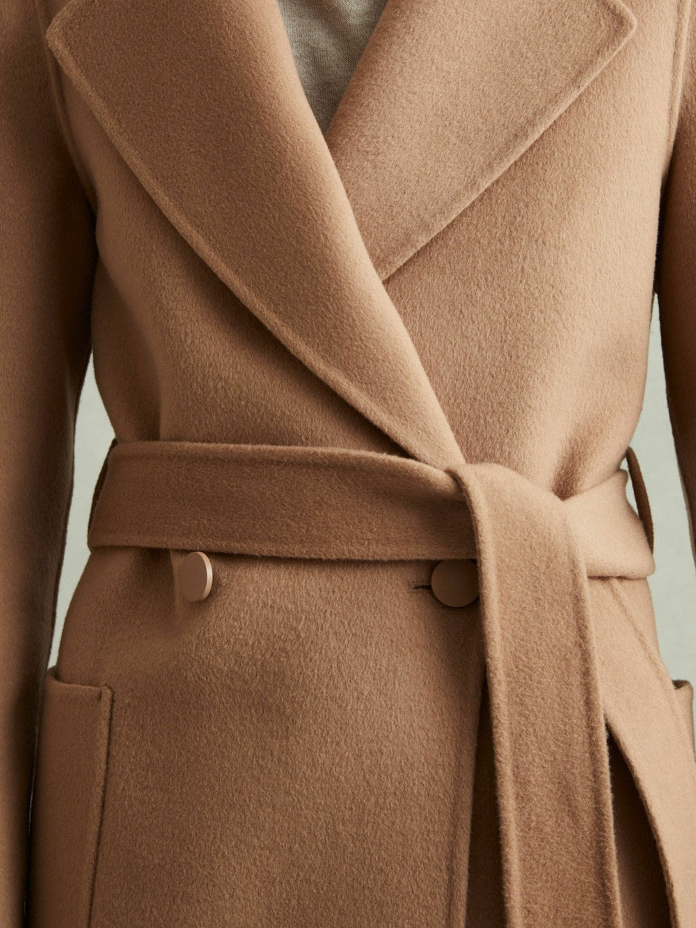 Reiss | Petite Wool Blend Double Breasted Blindseam Coat in Light Camel
