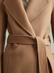 Reiss | Petite Wool Blend Double Breasted Blindseam Coat in Light Camel