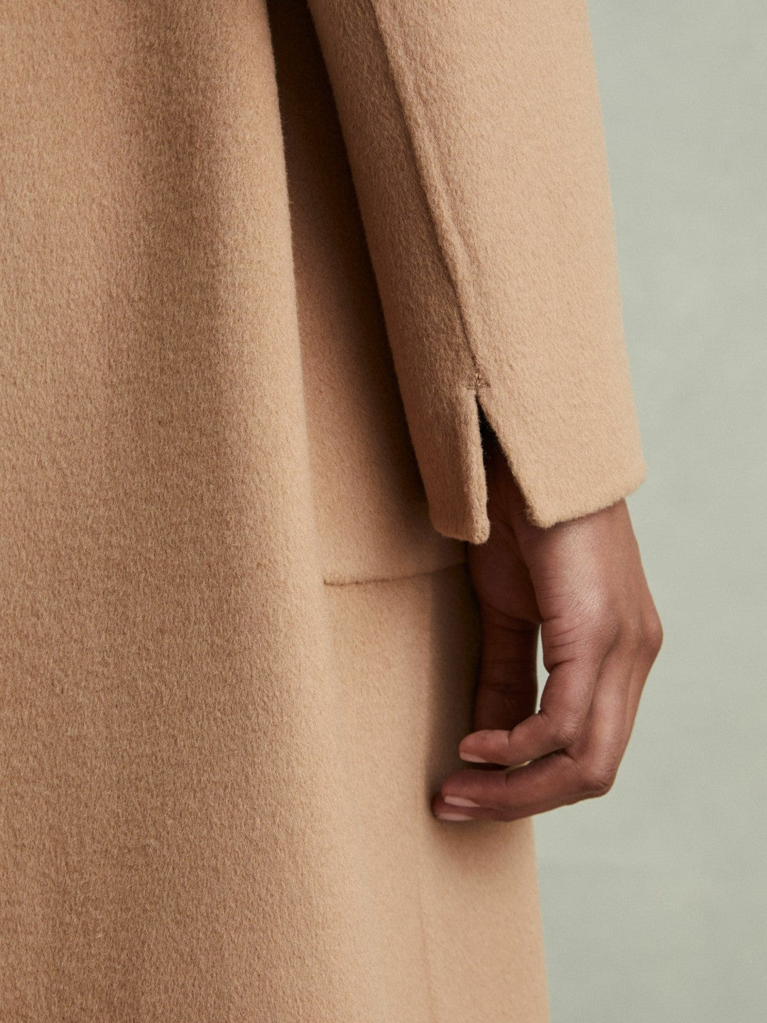 Reiss | Petite Wool Blend Double Breasted Blindseam Coat in Light Camel