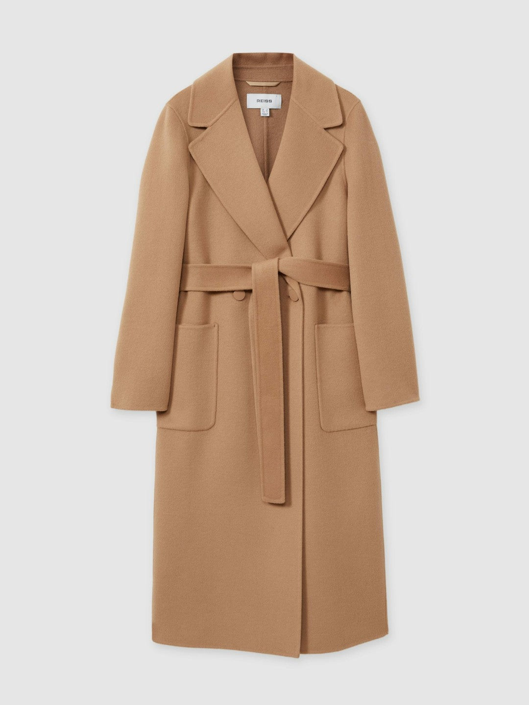 Reiss | Wool Blend Double Breasted Blindseam Coat in Light Camel