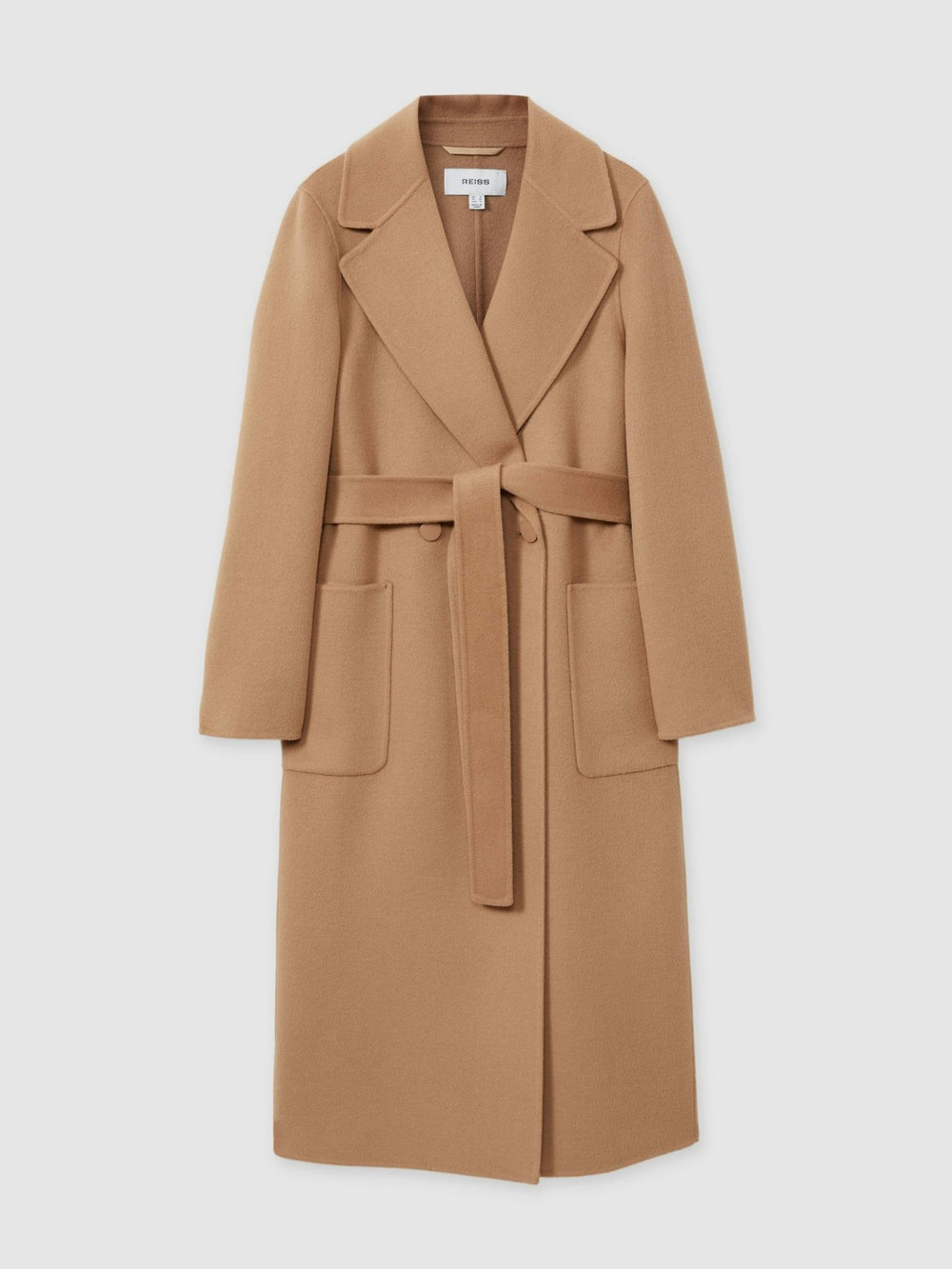 Reiss | Wool Blend Double Breasted Blindseam Coat in Light Camel