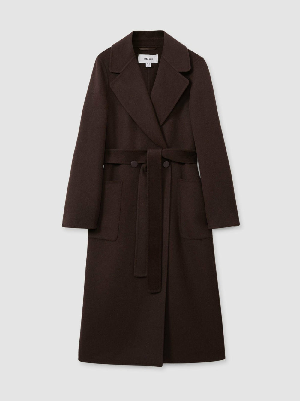 Reiss | Wool Blend Double Breasted Blindseam Coat in Chocolate