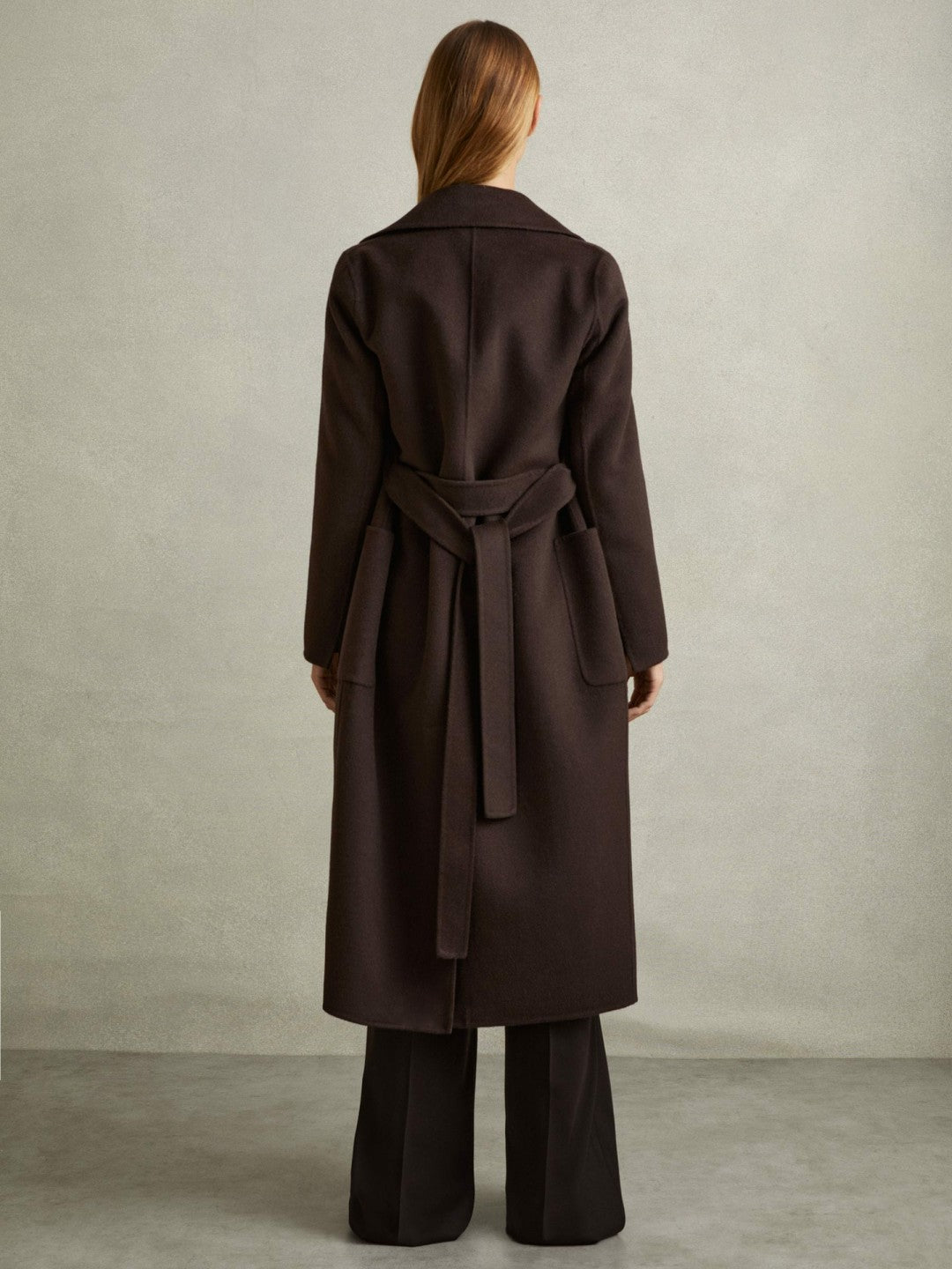 Reiss | Wool Blend Double Breasted Blindseam Coat in Chocolate