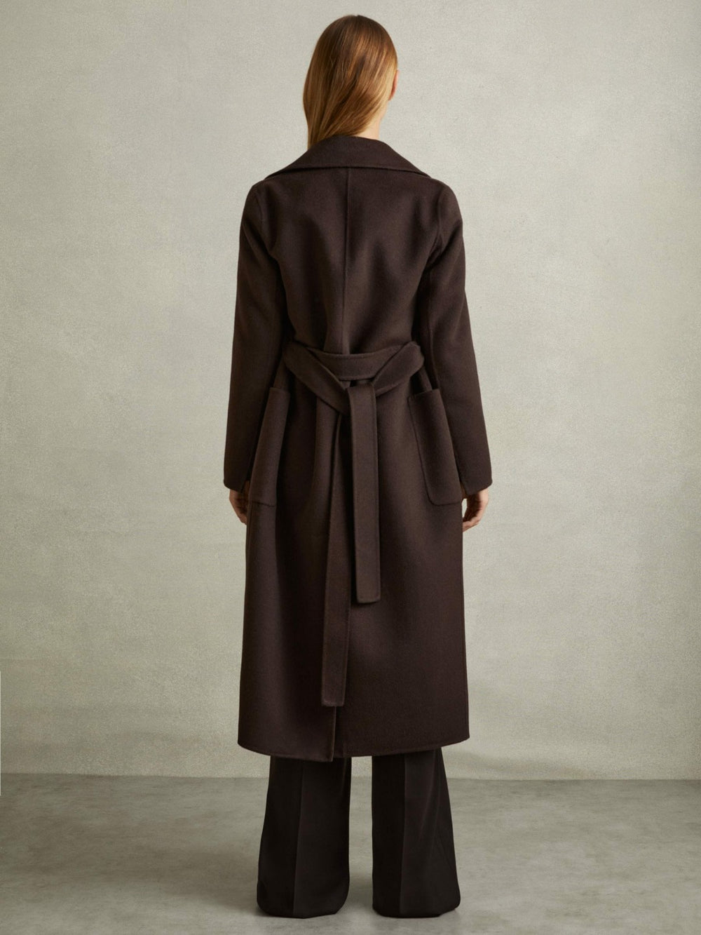 Reiss | Wool Blend Double Breasted Blindseam Coat in Chocolate