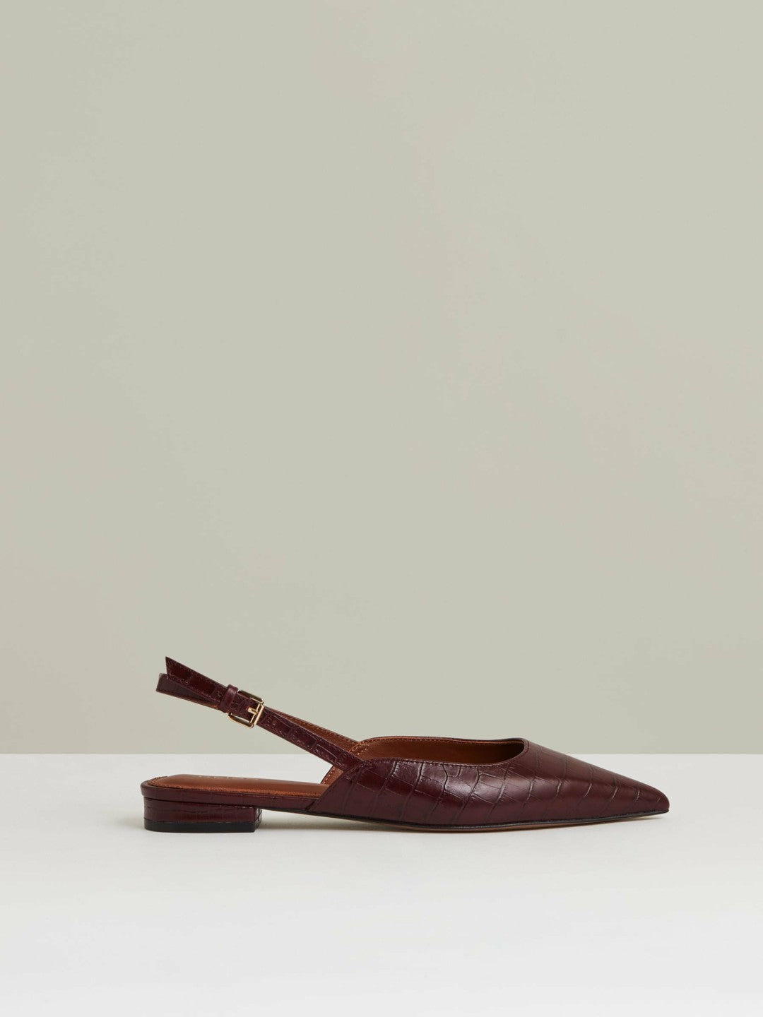Reiss | Leather Slingback Ballerina Pumps in Oxblood