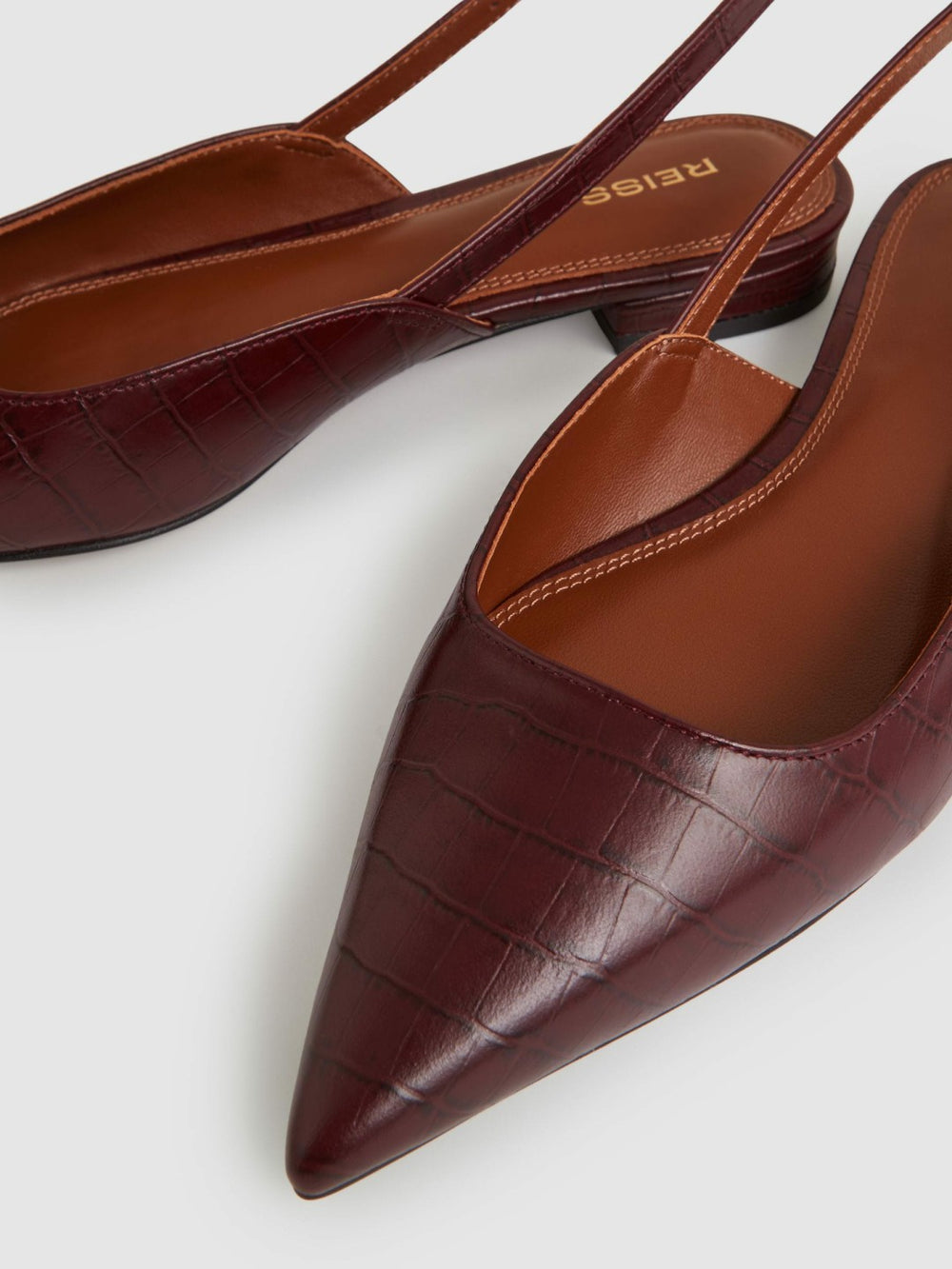 Reiss | Leather Slingback Ballerina Pumps in Oxblood