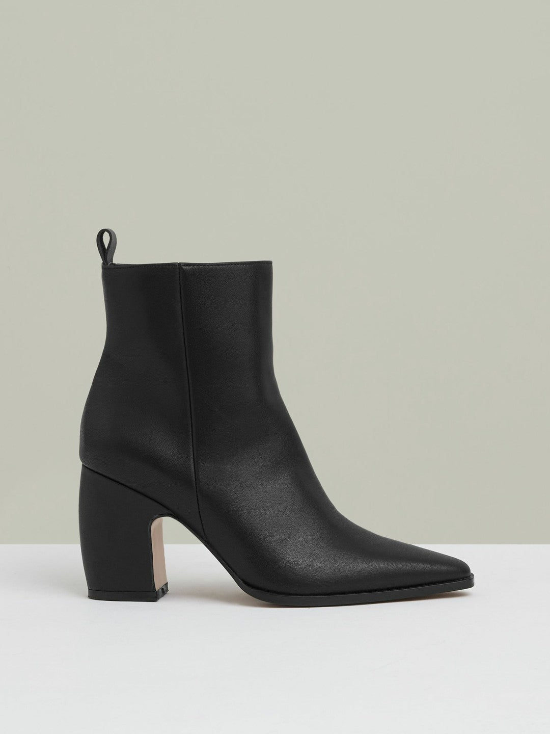 Reiss | Leather Blocked Heel Ankle Boots in Black