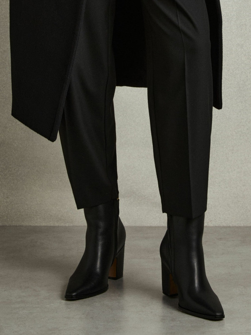 Reiss | Leather Blocked Heel Ankle Boots in Black