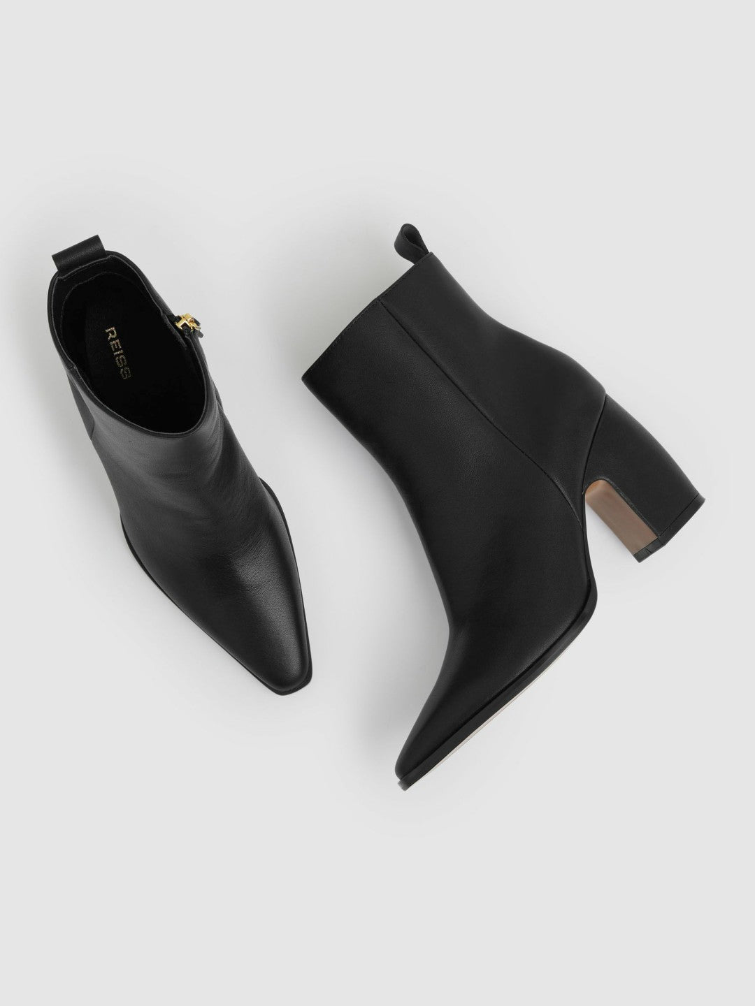 Reiss | Leather Blocked Heel Ankle Boots in Black