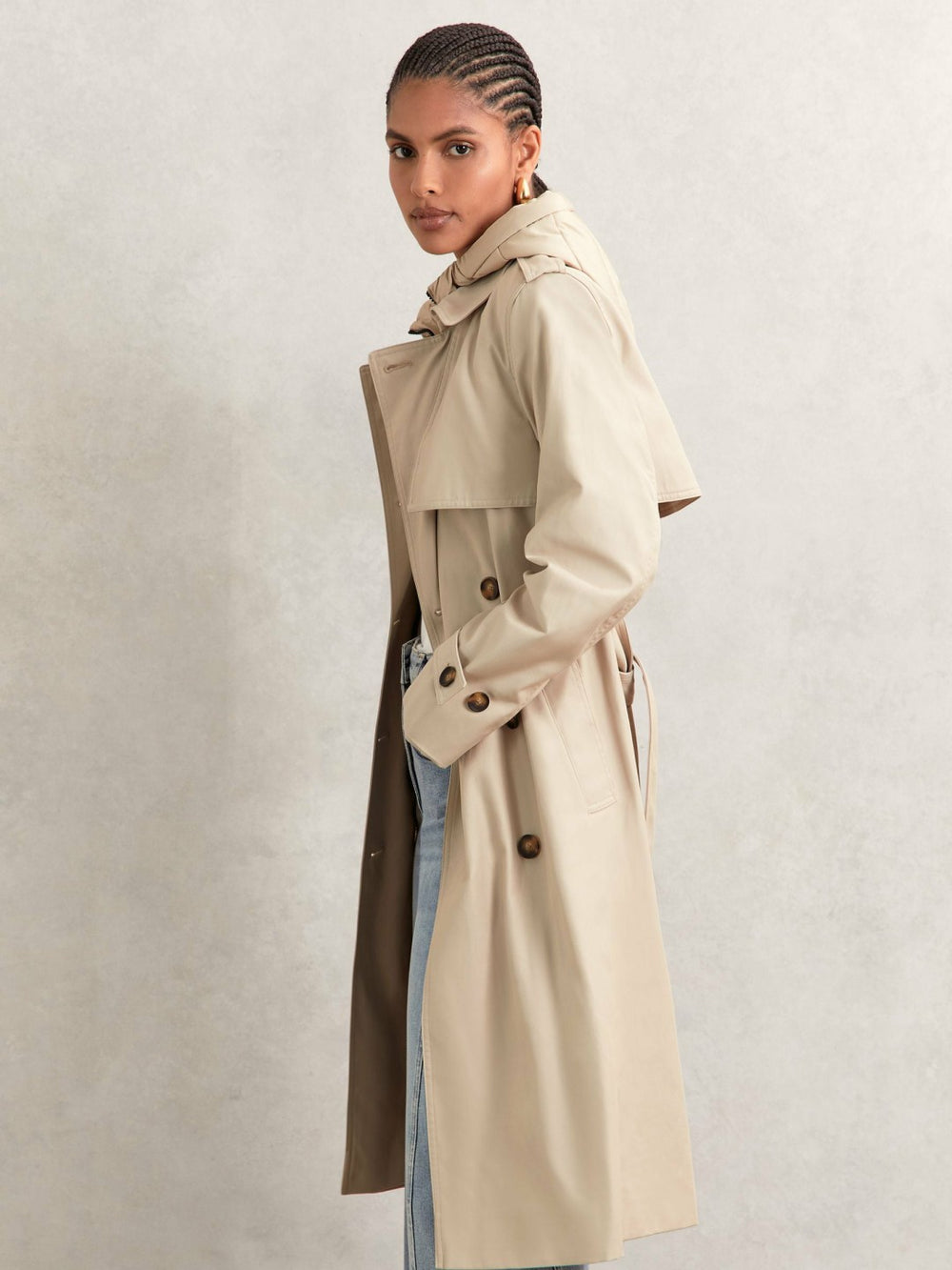 Reiss | Hooded Insert Trench Coat in Stone