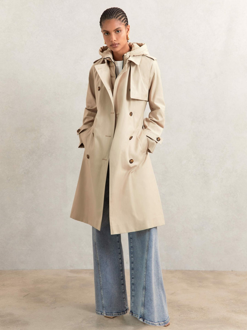 Reiss | Hooded Insert Trench Coat in Stone
