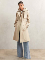 Reiss | Hooded Insert Trench Coat in Stone