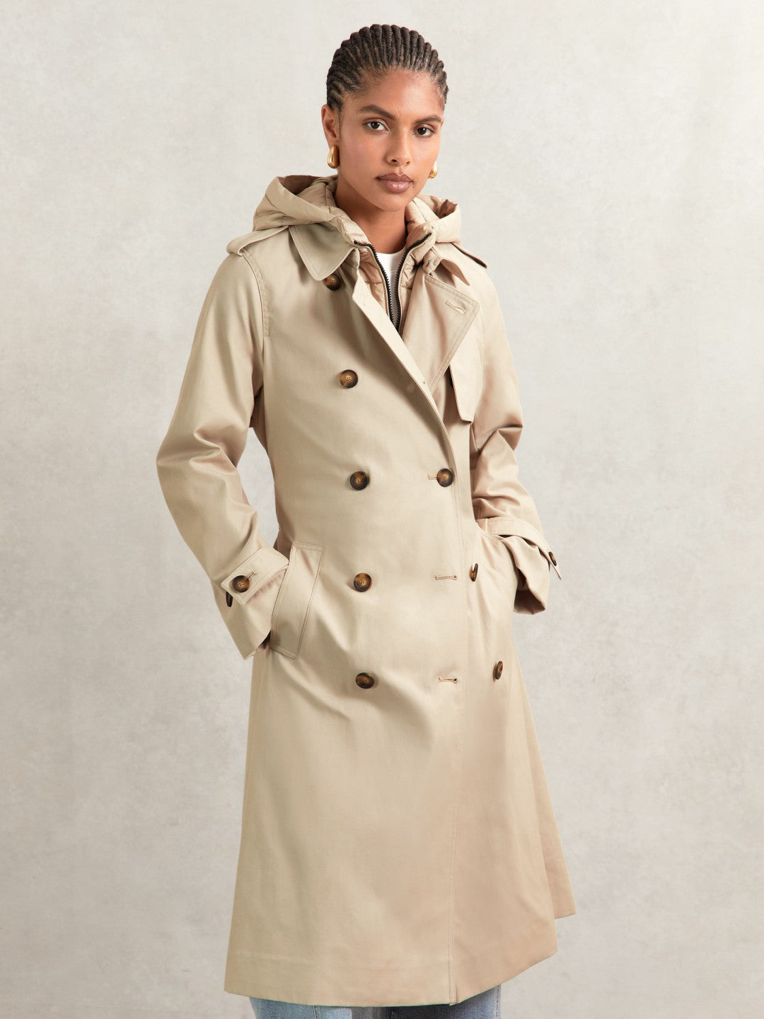 Reiss | Hooded Insert Trench Coat in Stone
