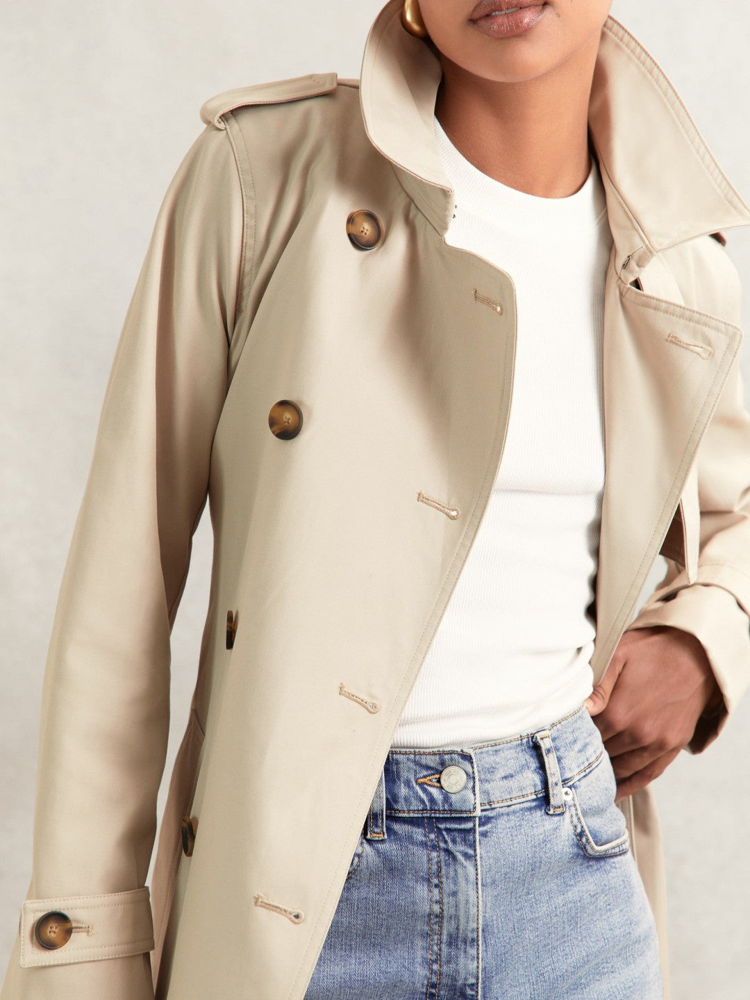 Reiss | Hooded Insert Trench Coat in Stone