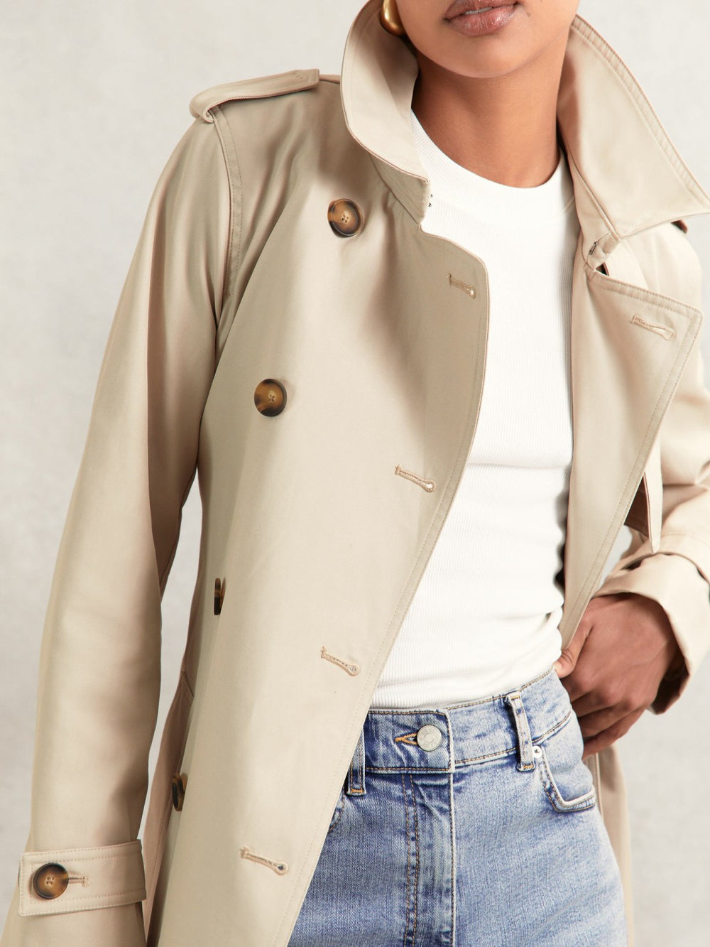 Reiss | Hooded Insert Trench Coat in Stone