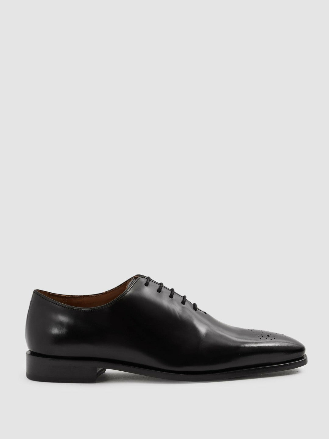 Reiss | Leather Brogue Detail Lace-Up Shoes in Black