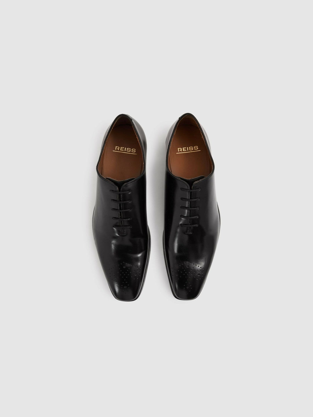 Reiss | Leather Brogue Detail Lace-Up Shoes in Black