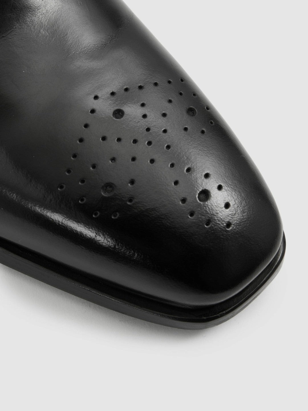 Reiss | Leather Brogue Detail Lace-Up Shoes in Black