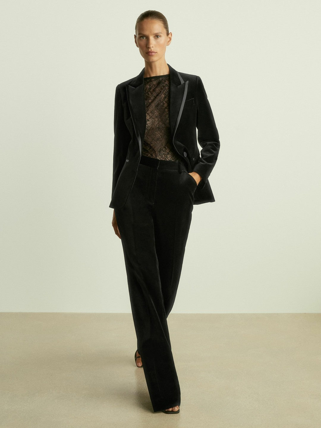 Reiss | Velvet Flared Suit Trousers in Black