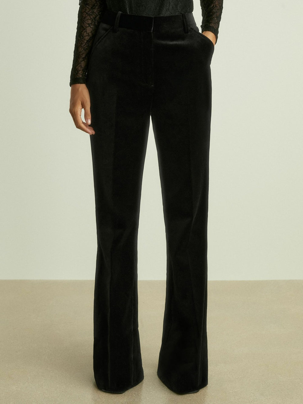 Reiss | Velvet Flared Suit Trousers in Black