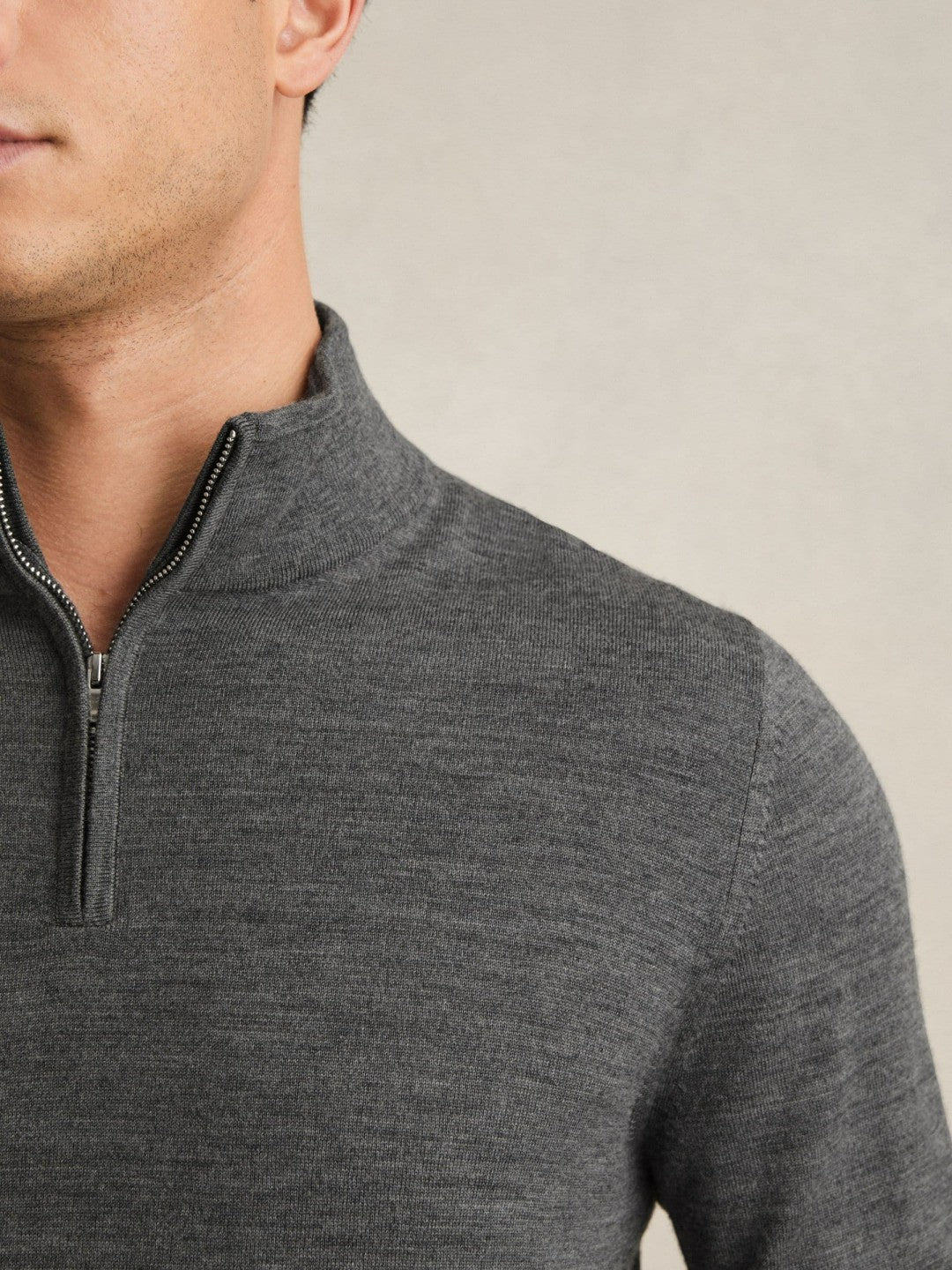 Reiss | Merino Wool Half-Zip Jumper in Derby Grey Marl