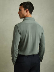 Reiss | Modal Blend Cutaway Collar Shirt in Green Smoke