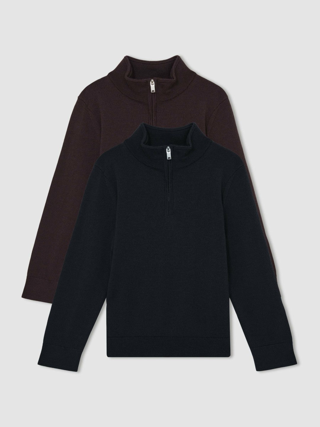 Reiss | 3-9 yrs Two Pack Of Merino Wool Zip-Neck Jumpers in Navy/Dark Bordeaux