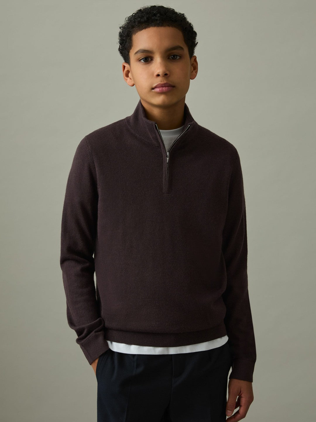 Reiss | 9-13 yrs Two Pack Of Merino Wool Zip-Neck Jumpers in Navy/Dark Bordeaux