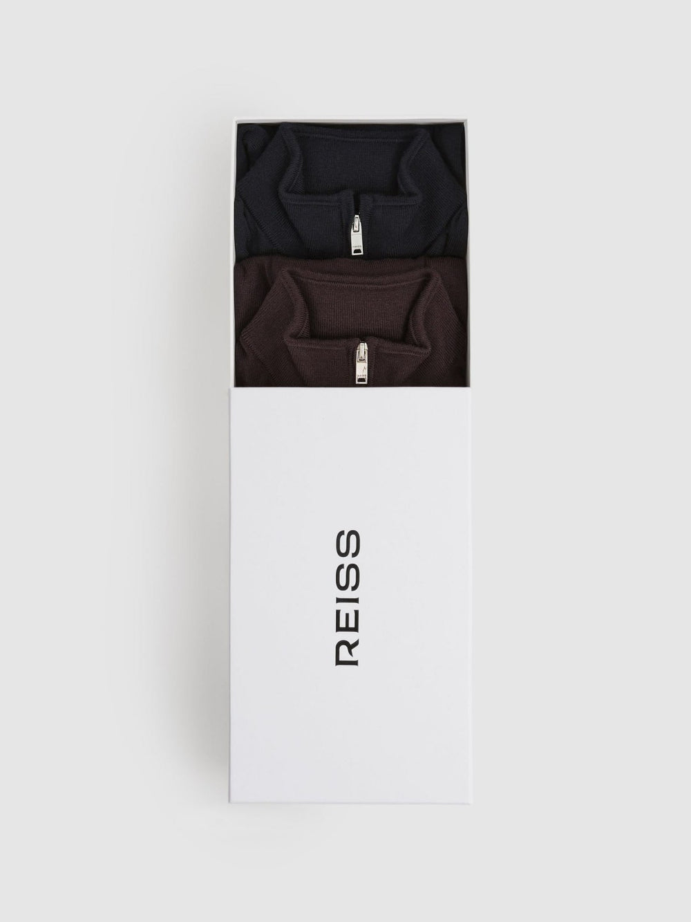Reiss | 9-13 yrs Two Pack Of Merino Wool Zip-Neck Jumpers in Navy/Dark Bordeaux