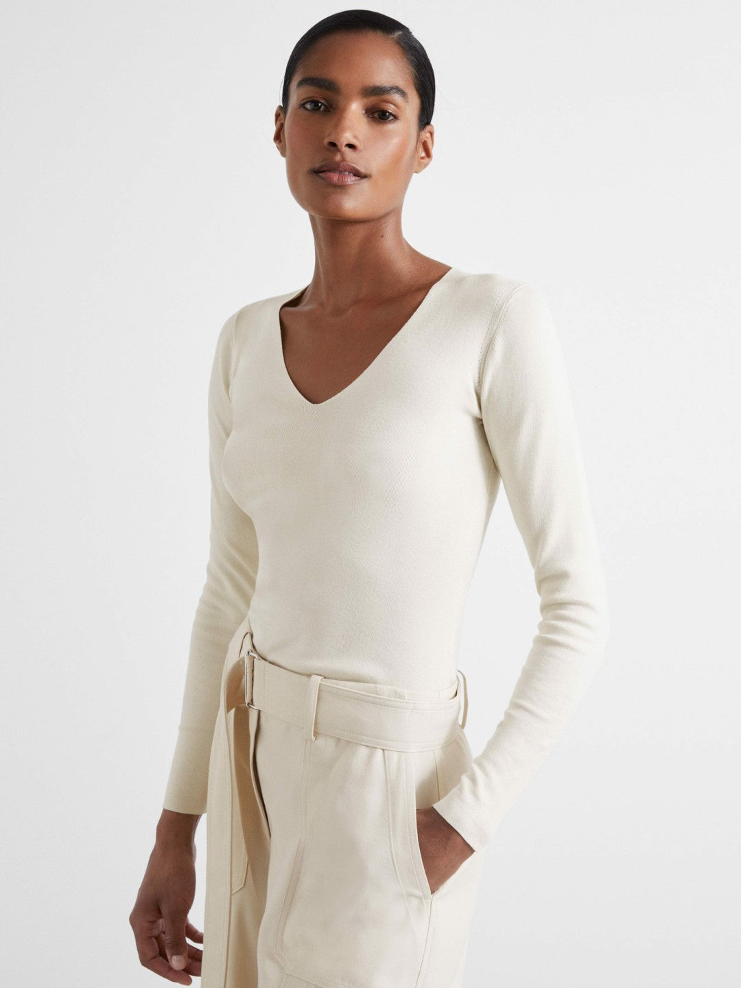 Reiss | Atelier Knitted Silk-Blend Top in Off White