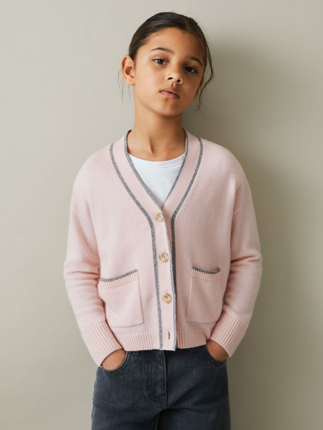 Reiss | 9-13 yrs Wool-Blend Stripe-Detail Cardigan With Cashmere in Pink