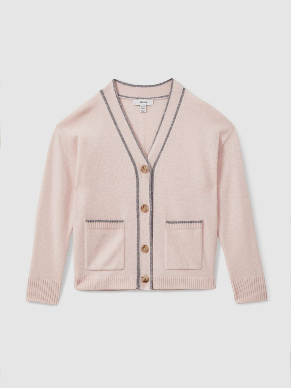 Reiss | 9-13 yrs Wool-Blend Stripe-Detail Cardigan With Cashmere in Pink