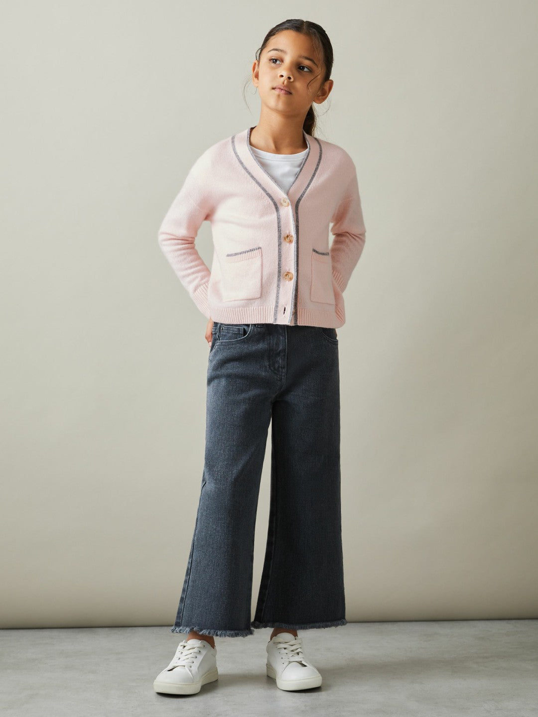 Reiss | 9-13 yrs Wool-Blend Stripe-Detail Cardigan With Cashmere in Pink