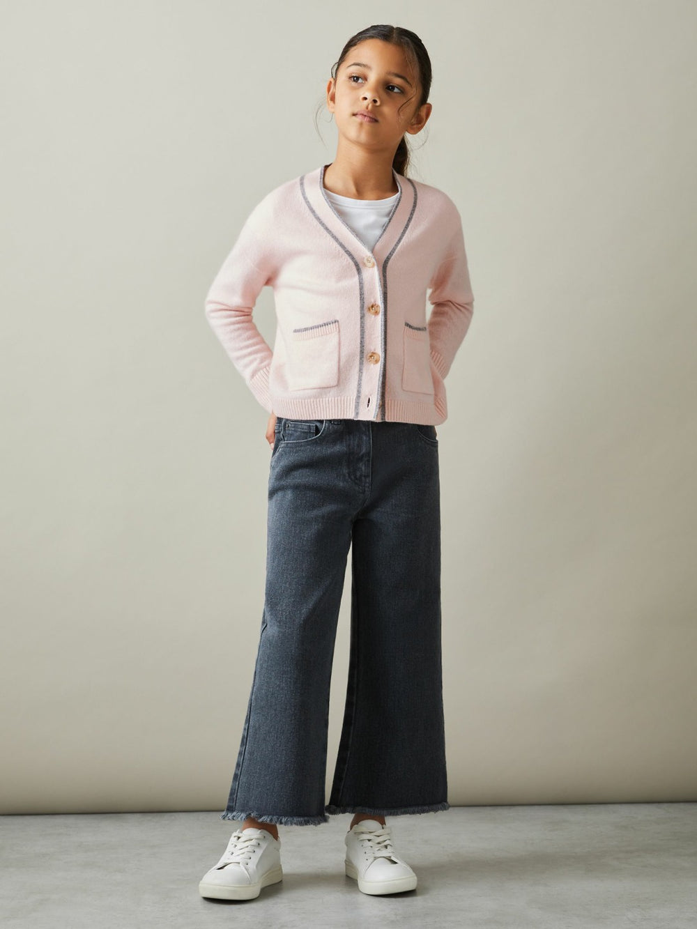 Reiss | 9-13 yrs Wool-Blend Stripe-Detail Cardigan With Cashmere in Pink