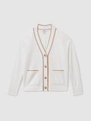 Reiss | 9-13 yrs Wool-Blend Stripe-Detail Cardigan With Cashmere in Cream