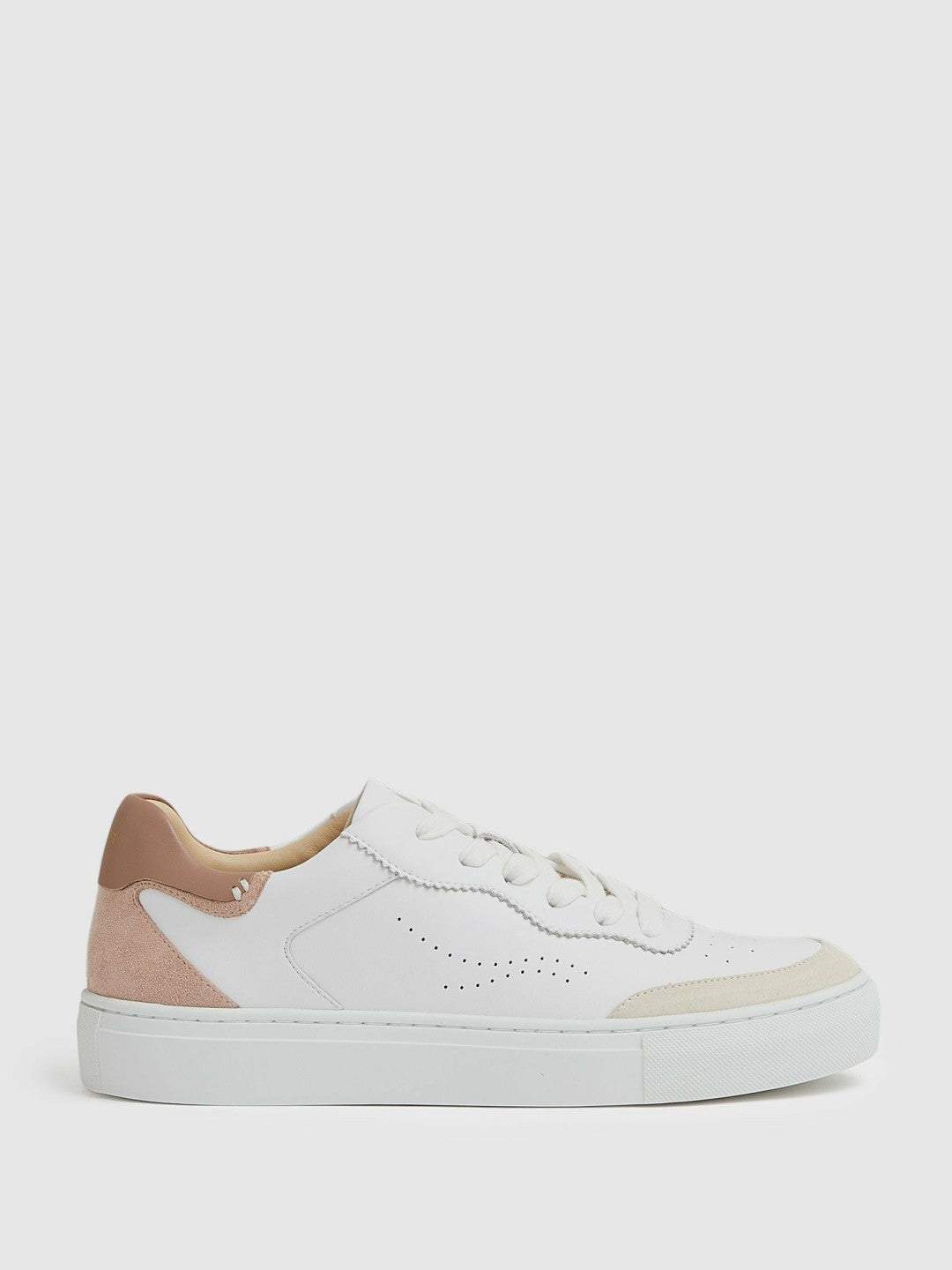 Reiss | Leather Contrast Detail Trainers in White/Nude