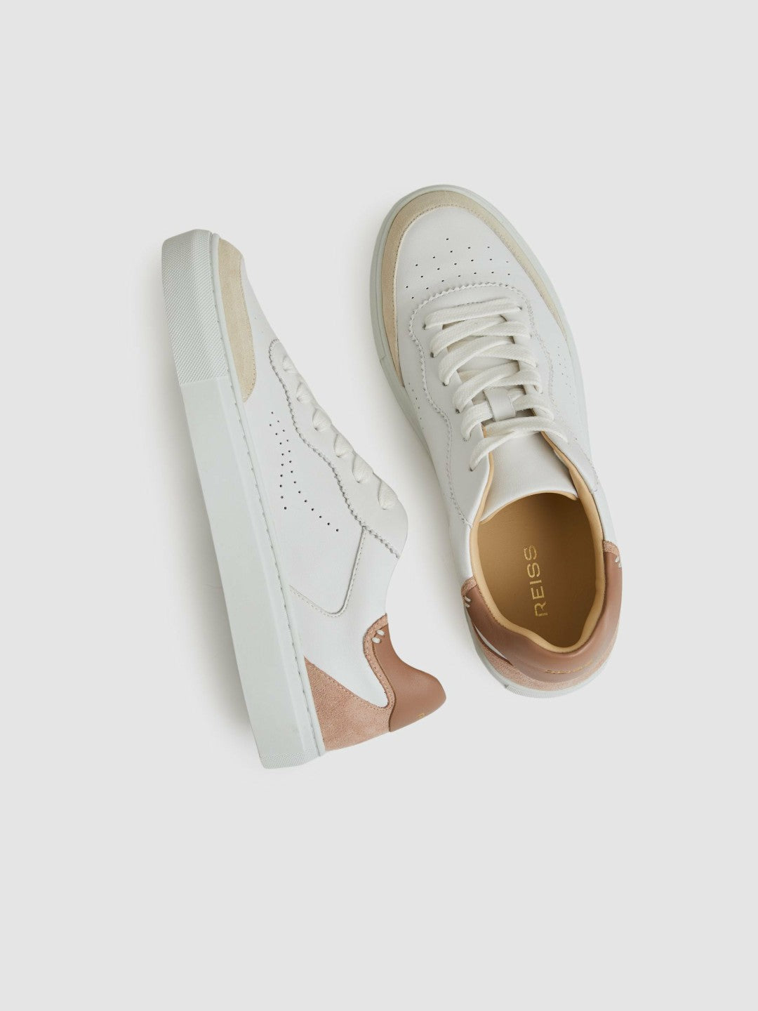 Reiss | Leather Contrast Detail Trainers in White/Nude